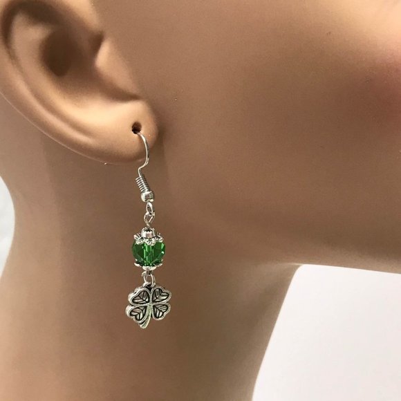 4 leaf clover shamrock dangle earrings - Picture 3 of 9